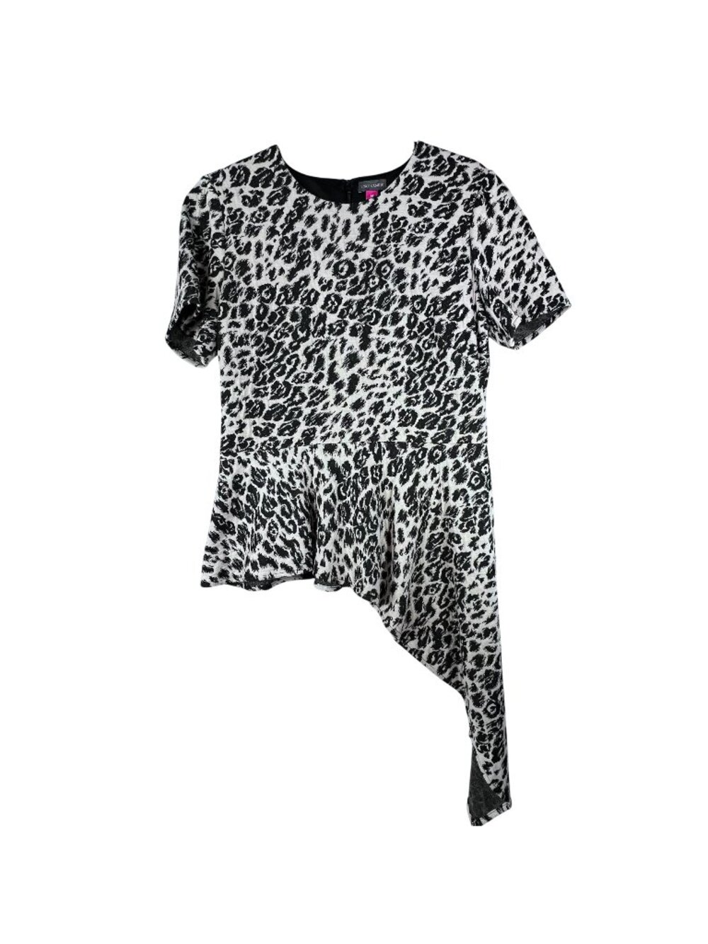Vince Camuto Asymmetrical Leopard Print Peplum Top M Brown Tan Womens